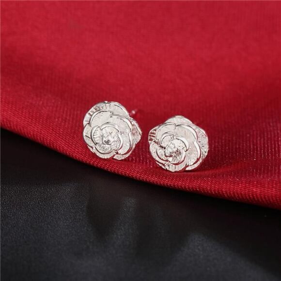 Silver Flower Earring 925 Sterling Fine Stud for Women Luxury Fashion - Picture 3 of 5
